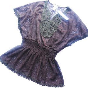 Lace Blouse Brown Top short sleeve tunic